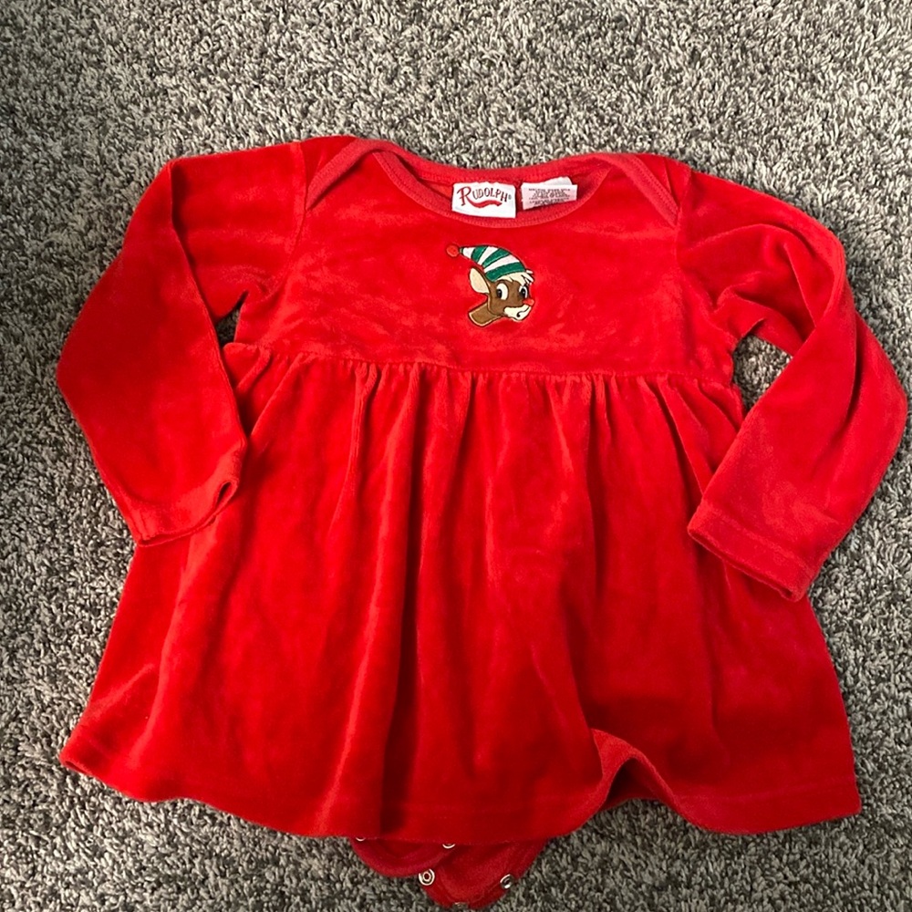 24 month old Rudolph red velvet material dress